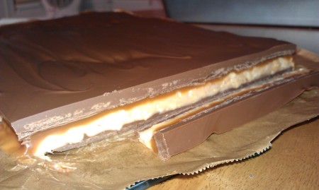 Slab of homemade Snickers bars
